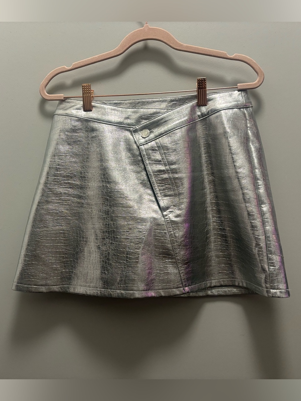 Ronny Kobo Collection Silver Faux Leather Mini Skirt